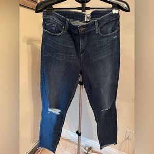 PAIGE Verdugo Ankle Mid Rise Ultra Skinny Dark Blue Distressed Jeans